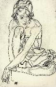 Egon Schiele Squatting Woman oil painting artist